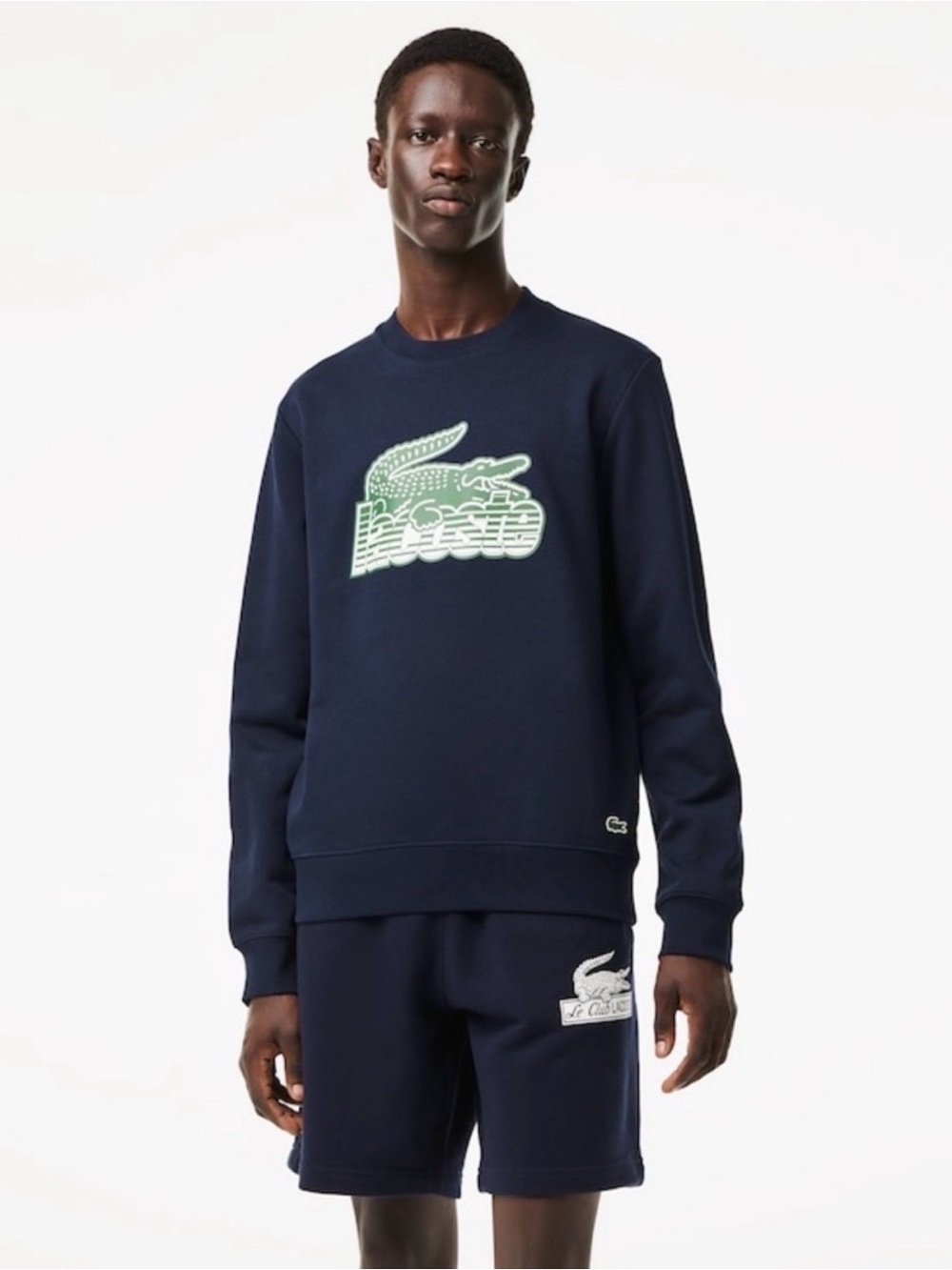 Lacoste Men’s Crew Neck Unbrushed Fleece Sweatshirt in Navy